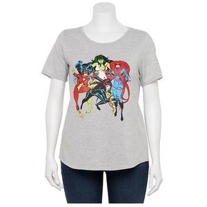 Marvel Women’s T-shirt NWT 1X Superhero Gray Short Sleeve Top